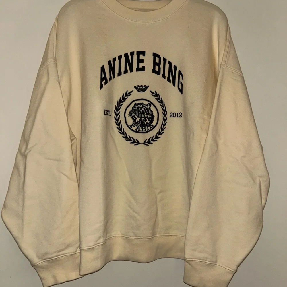 ANINE BING WOMENS MILES CREWNECK COLLEGIATE SWEATSHIRT CREAM SIZE MEDIUM - Picture 2 of 10